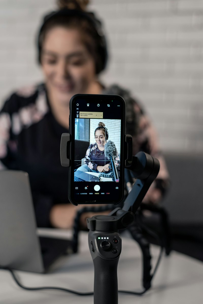 Seller setting up a phone on a tripod