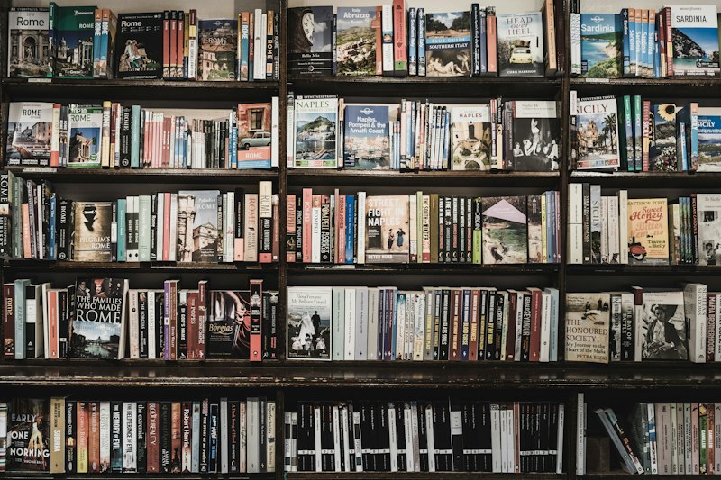 Wall of bookshelves in a reading room