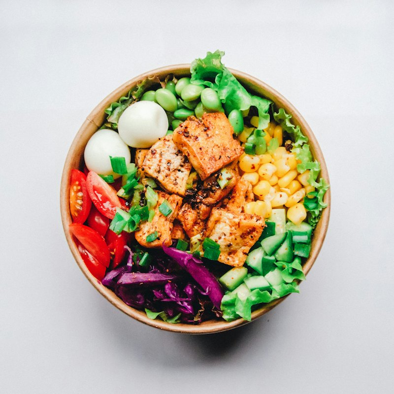 Healthy grain bowl with roasted vegetables