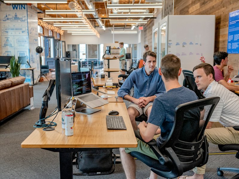Team working together in an open-plan office