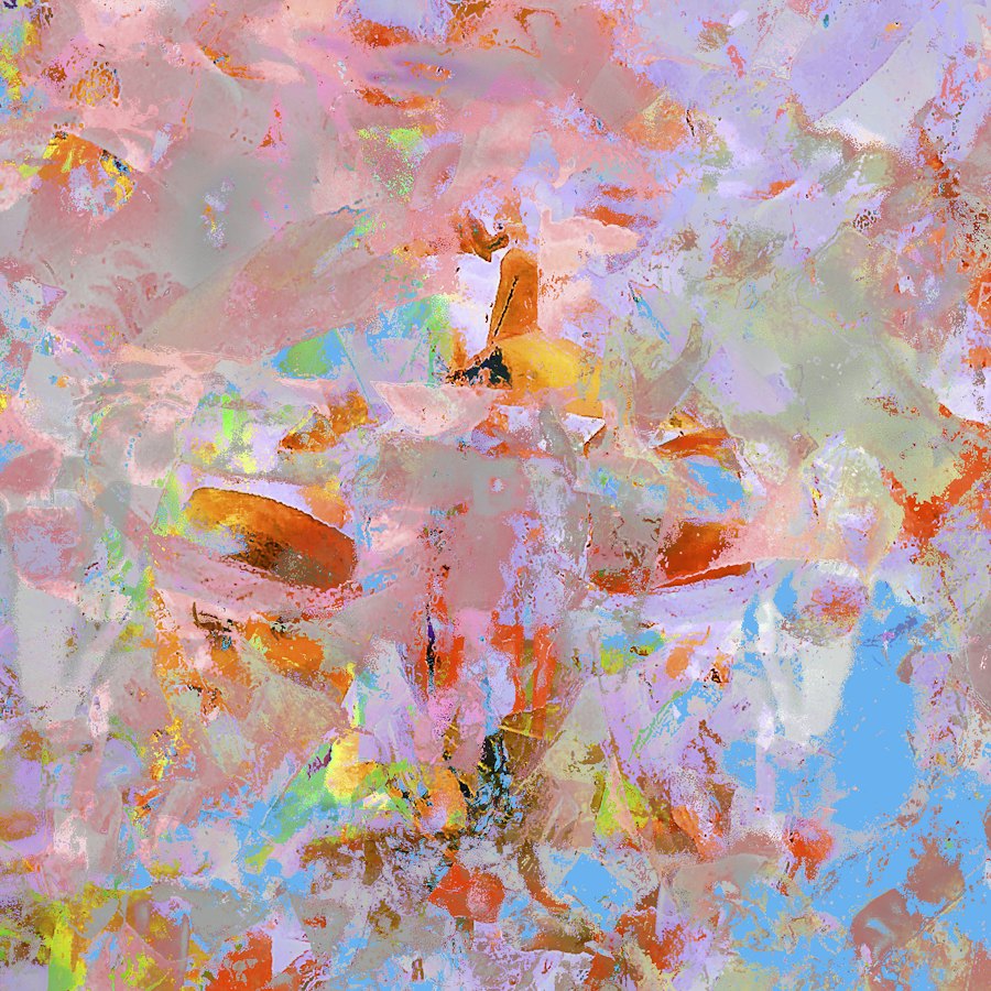Painting with loose strokes of pink and ochre