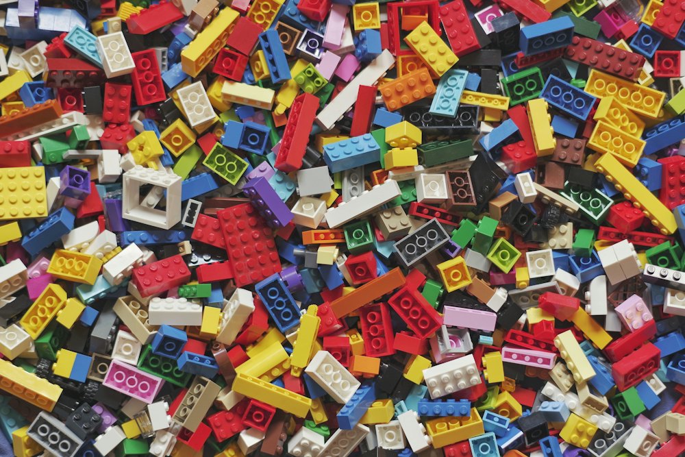 Pile of colorful plastic building bricks