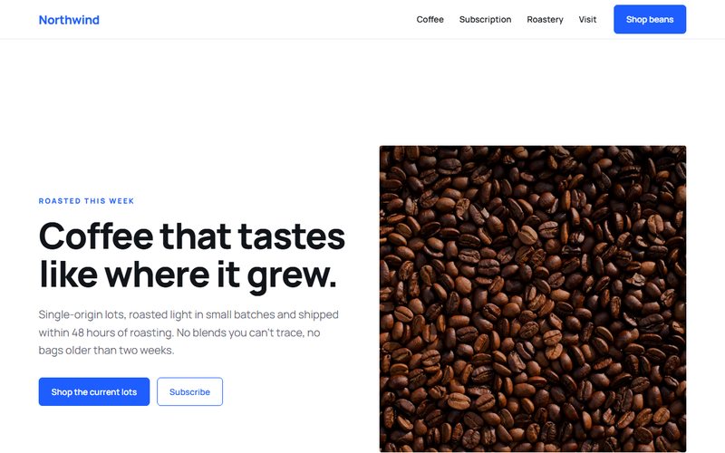 Northwind Roasters website preview