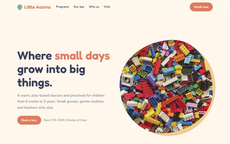 Little Acorns Daycare website preview
