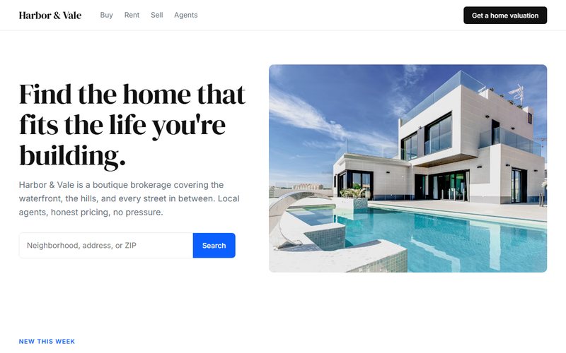 Harbor & Vale Realty website preview