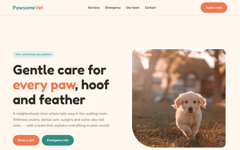 Pawsome Vet website preview